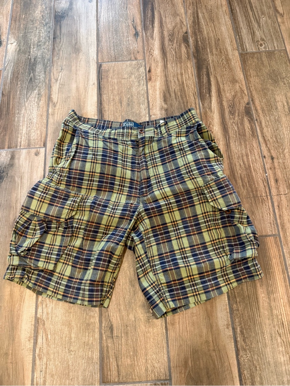Ralph Lauren Plaid Cargo Shorts in Yellow and Navy